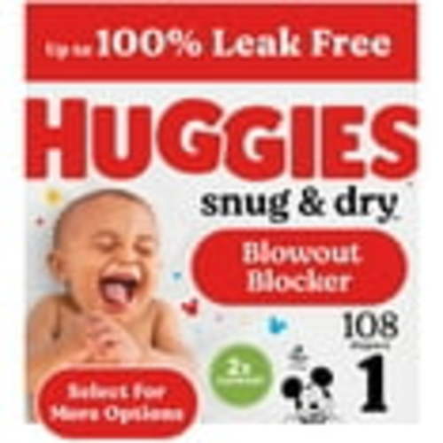 Huggies Snug & Dry Baby Diapers, Size 1 (8-14 lbs), 108 Ct (Select for More)