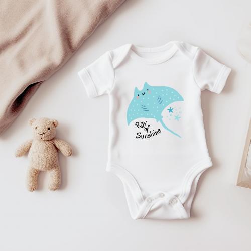 Ray of Sunshine Kids Bodysuit: Manta Ray Baby & Toddler Design, Marine Life, Ocean Lover, Beach Theme Bodysuit, Boys and Girls Fashion