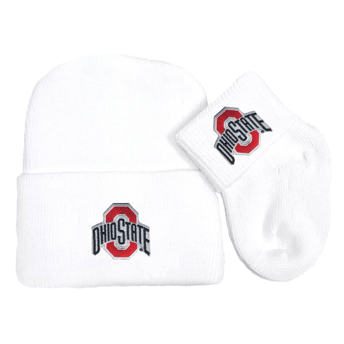 OHIO STATE BUCKEYES NEWBORN BABY KNIT CAP AND SOCKS - OSU Sports Fans