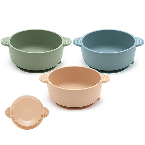 Eascrozn Baby Bowls with Suction, 3 Pack Baby Led Weaning Supplies, Soft Silicone Food Bowl for Babies Kids Toddlers, BPA Free, Microwave and Dishwasher Safe, Multicolor