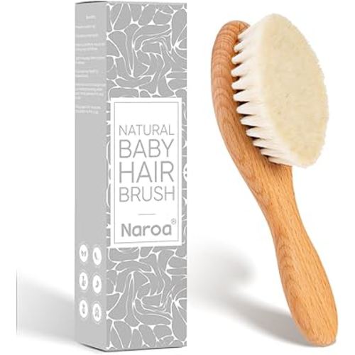 Naroa ® Natural Baby Hair Brush Soft | Safe Wooden Handle & Smooth Goat Bristles for Newborns Toddlers | Eco-Friendly Wood Hairbrush for Scalp Health Prevent Cradle Cap | Girl Boy Baby Gift Registry