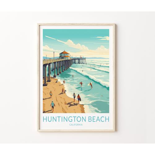 Huntington Beach California Travel Print, Huntington Beach Poster Print, Huntington Beach Wall Art, California Coast Wall Decor