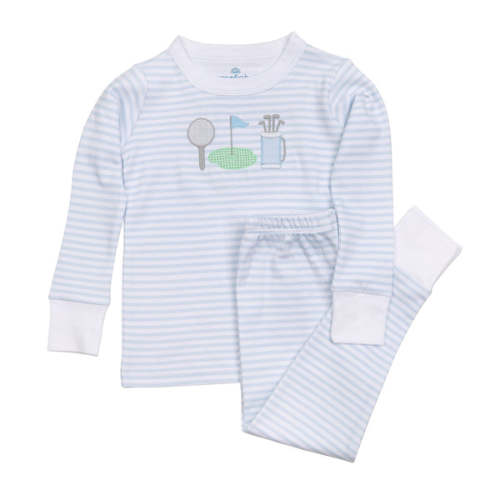 Putting Green Applique Long Pajamas - Light Blue