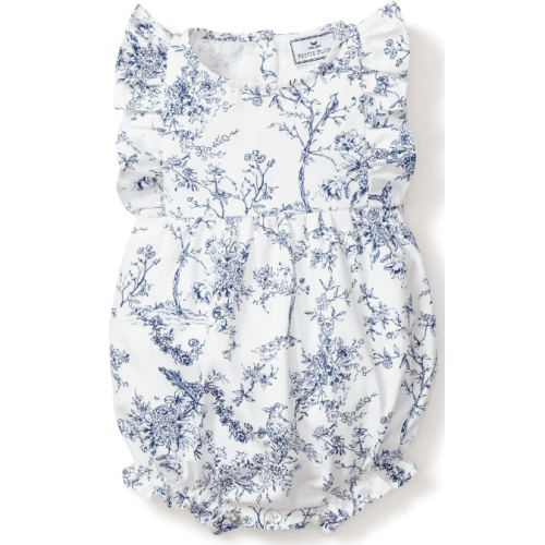 Baby's Twill Ruffled Romper in Timeless Toile-Blue