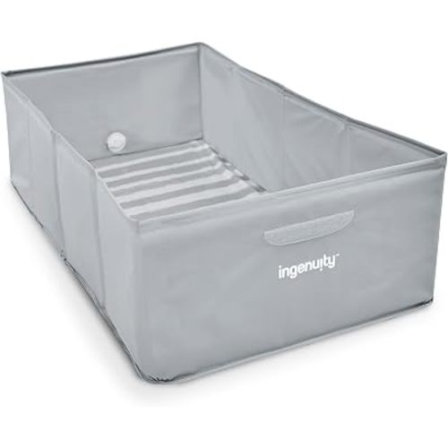 Ingenuity Tuckaway Toddler Folding Tub, Converts Shower to Tub, Folds to Store, Easy to Clean, No Assembly Required, Portable Baby Bathtub for Travel, 12M-5Y, Gray