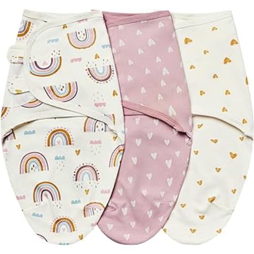insular Baby Swaddle Wrap, Swaddle Blanket for Newborn and Infant, Adjustable Swaddle Set for Boy and Girl, Soft Cotton Baby Sleep Sack 3 Pack (Small(0-3 Month), Rainbow)