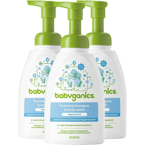 Babyganics Baby Shampoo + Body Wash Pump Bottle, Fragrance Free, Non-Allergenic and Tear-Free, 16 Fl Oz (Pack of 3), Packaging May Vary