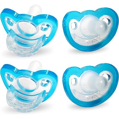 RaZbaby Jollypop Pacifier for Babies 3 Months and Up, USA Made, Natural Shaped Orthodontic Binky, Lovingly Shared in NICUs & Hospitals Worldwide, Medical-Grade 100% BPA-Free - 4 Pack - Blue