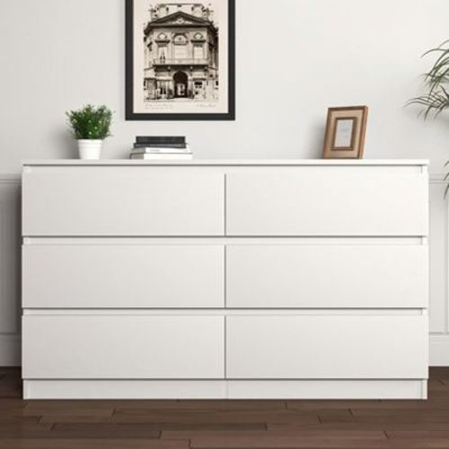 Resenkos Modern Mid Century 6 Drawer Wide Dressers Chests for Bedroom, Chest of Drawer Organizer Grey