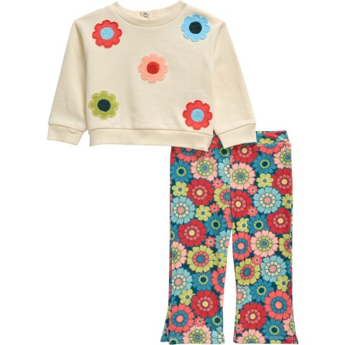 Baby Flower Sweatshirt & Flare Pants Set, 6-12M, Natural Multi