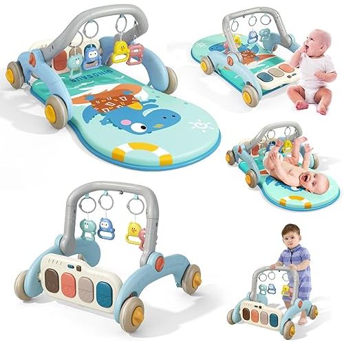 Baby Play Gym Mat, Baby Activity Center Play Mat, Kick Play Piano Gym Mats Musicial Lights, Tummy Time Mat Gift Toys for Babies Infants Newborn Toddlers Boys Girls - Blue