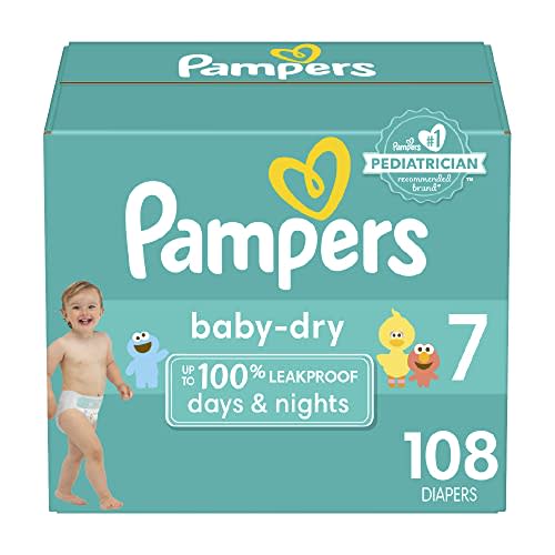 Pampers Baby Dry Diapers - Size 7, One Month Supply (108 Count), Absorbent Disposable Diapers