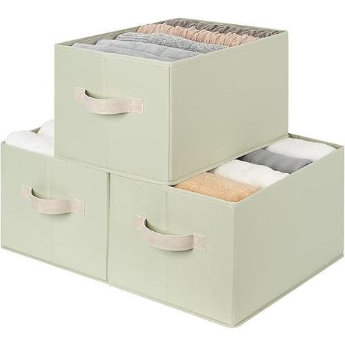 StorageWorks Storage Bins for Shelves, Closet Organizers and Storage Baskets, Fabric Storage Bins Clothes Organizer, Light Green, 3-Pack, Large