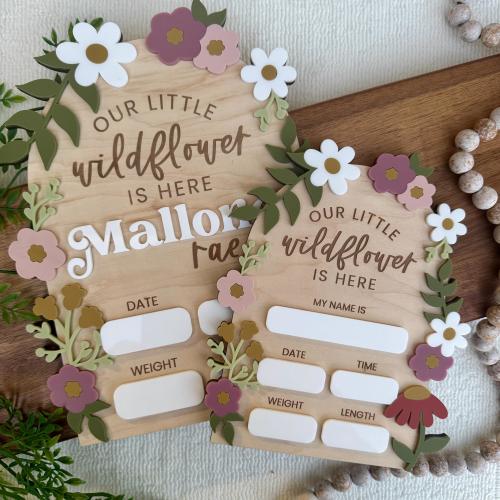 Wildflower Birth Announcement Sign for baby girl birth stat sign for hospital newborn name announcement newborn birth stats for photo props