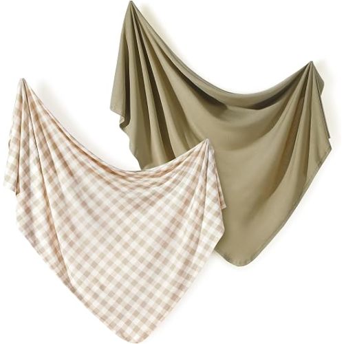 2 Pack Newborn Swaddle Blanket, Ultra Soft Stretchy Jersey Knit Extra Large Size 33 x 44 Receiving Blankets for Easy Swaddling Baby Snug and Cozy