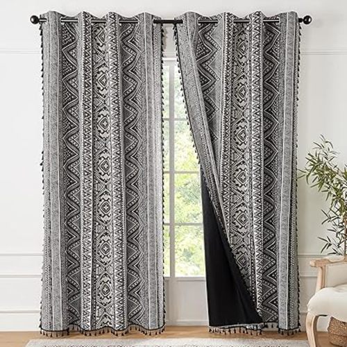 ColorBird Boho Blackout Curtains Thermal Insulated 63 Inch 2 Panels Set Western Southwest Aztec Black Out Patterned Curtain Drapes for Living Room Bedroom