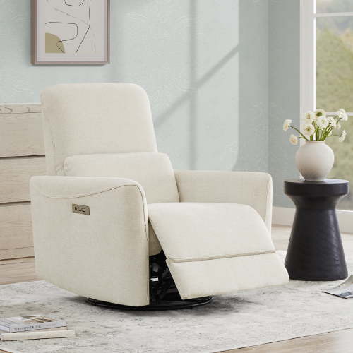 CHITA Power Recliner Swivel Glider Rocker Nursery Chair with USB for Living Room, Faux Leather in Linen