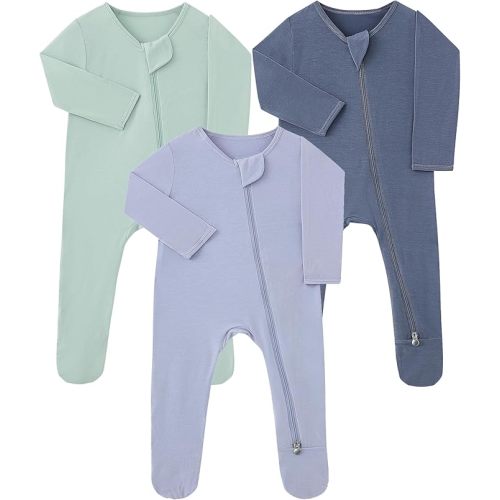Baby Footie Pajamas Rayon Made from Bamboo 3 Pack 0-18 Months