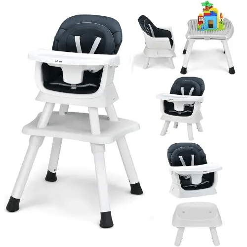INFANS 8 in 1 Baby High Chair, Convertible Highchair for Babies and Toddlers, Infant Dining Booster Seat, Building Block Table, Kids Stool Table Chair Set with Removable Tray