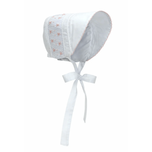 Sweetly Smocked Bonnet - Worth Avenue White with Palm Beach Pink