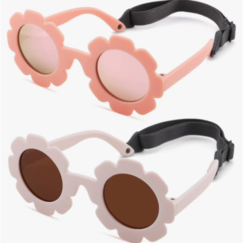 Polarized Baby Sunglasses with Strap – Flexible Flower Shaped Sunglasses for Toddler & Infant Age 0-24 Months
