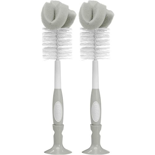 Dr. Brown's Reusable Sponge Baby Bottle Cleaning Brush with Suction Cup Stand, Scrubber and Nipple Cleaner, BPA-Free, Gray, 2-Pack