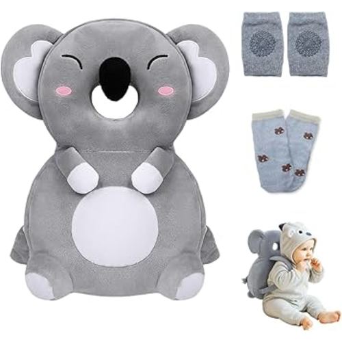Baby Head Protector Backpack with a Pair of Non Slip Socks and Knee Pads, Baby Pillow Backpack for Falling, Crawling, Adjustable Toddler Head Protector for Infants 6–18 Months