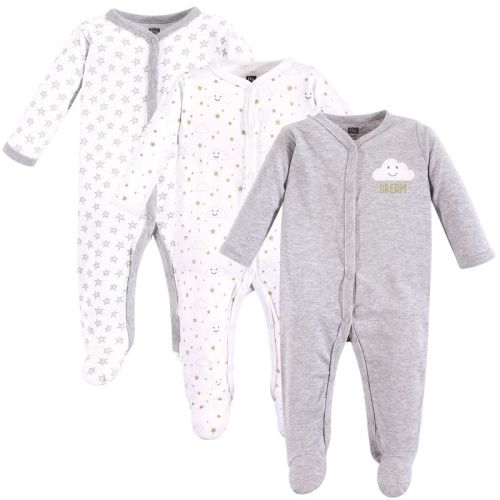 Hudson Baby Baby Cotton Snap Sleep And Play 3pk, Gray Clouds, 3-6 Months