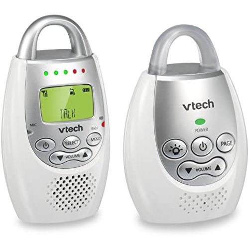 VTech DM221 Audio Baby Monitor with up to 1,000 ft of Range, Vibrating Sound-Alert, Talk Back Intercom & Night Light Loop, White/Silver