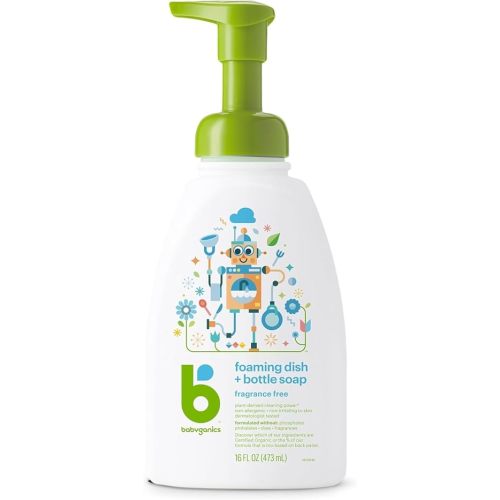 Babyganics Foaming Dish Soap, Pump Bottle, Fragrance Free, 16oz