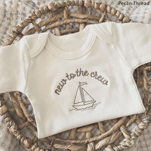 Embroidered New to the Crew ONESIES® brand, Surprise to Family, Friends, Pregnancy Announcement ONESIES® brand, Sail Boat Bodysuit, Misc294
