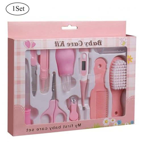 Baby Grooming Kit, Casewin 10 in 1 Baby Hair Brush/Nail Clipper/Nose Cleaner/Finger Toothbrush/Nail Scissors/Manicure Kit for Baby Care Keep Healthy and Clean Pink