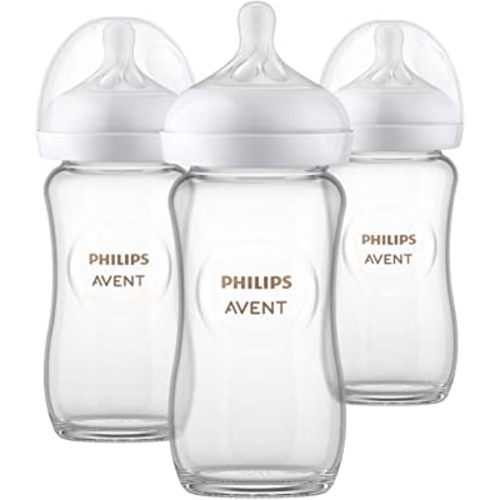 Philips Avent Glass Natural Baby Bottle With Natural Response Nipple, 8oz, 3 pack, SCY913/03, Clear