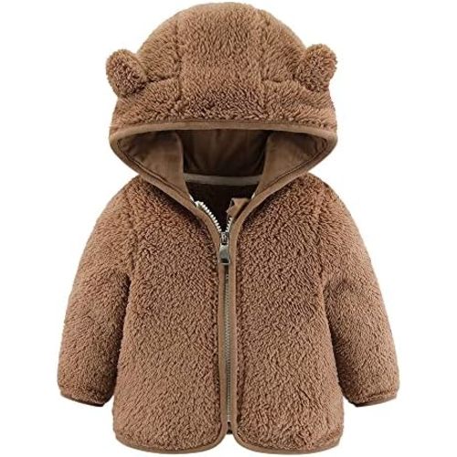 Newborn Infant Baby Boys Girls Cartoon Fleece Hooded Jacket Coat with Ears Warm Todder Kids Outwear Coat Zipper Up 0-6Y