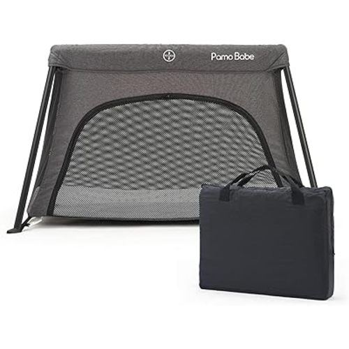 Pamo Babe Mini Travel Crib - Lightweight Baby Playard with Zip Door, Portable & Easy to Carry
