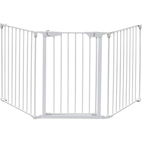 Bonnlo 74-Inch Versatile Safety Gate Metal Baby/Pet Gate Configurable Dog Barrier - Ideal for Wide Door Openings, Stairways, Doorways, Includes Wall Mounts (25.39" W x 29.3" H Each Panel, White)