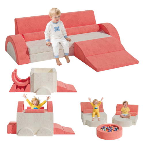 HSUNNS 11 PCS Modular Kids Couch for Kids, Modular Sponge Kids Couch Kids Sofa for Playroom and Living Room, Indoor Sofa Play Set for Imaginative Boy Girl, CPC Certificate, Pink