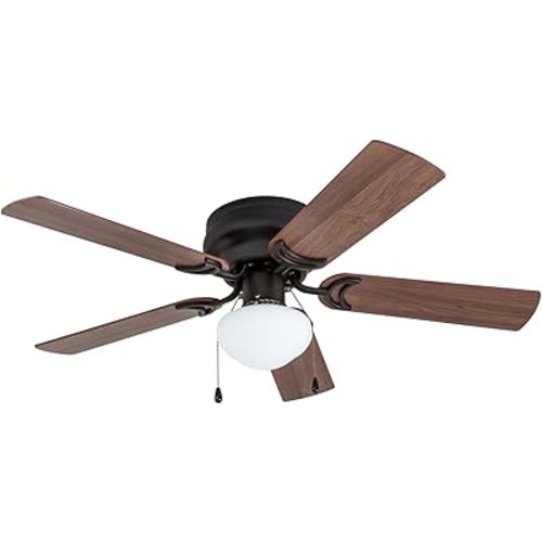 Prominence Home Alvina Traditional 42 Inch Ceiling Fan with Light, LED Flush Mount Ceiling Fan, Indoor Fan with 5 Blades, Light Cherry and Maple Brown Blade Finish Options, Bronze (50860-01)