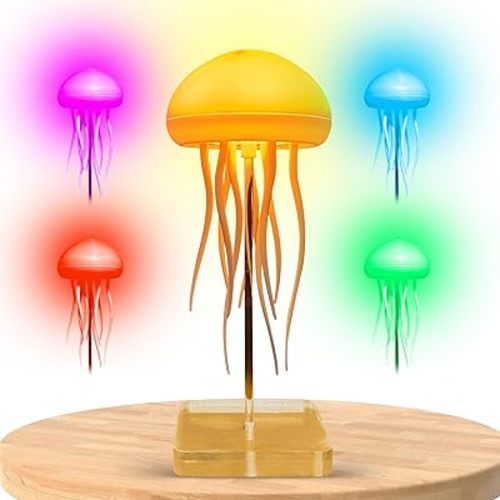 Jellyfish Lamp LED Mood USB Rechargeable Table Lamp with Touch Sensor and Voice Control RGB Gradient Desk for Bedroom with Remote Control for Gifting Kids and Adult Night Light