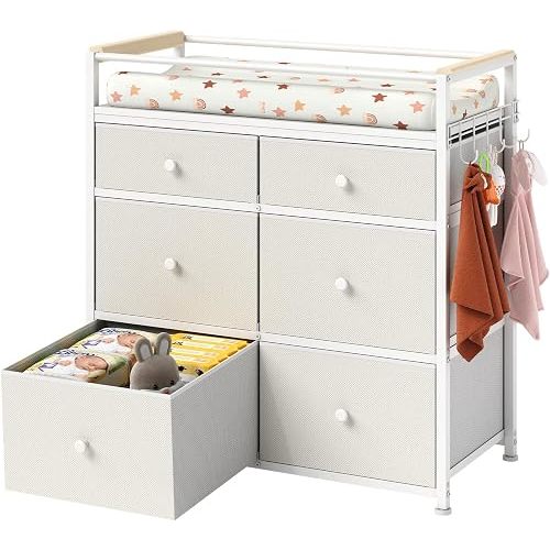 Baby Diaper Changing Table & Station with 6 Drawers Organizer for Nursery