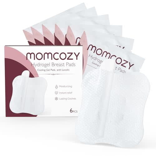 Momcozy Soothing Gel Pads for Breastfeeding, 6 Count, Nipple Hydrogel Pads with Lanolin, Instant Cooling Relief for Sore Nipples from Nursing