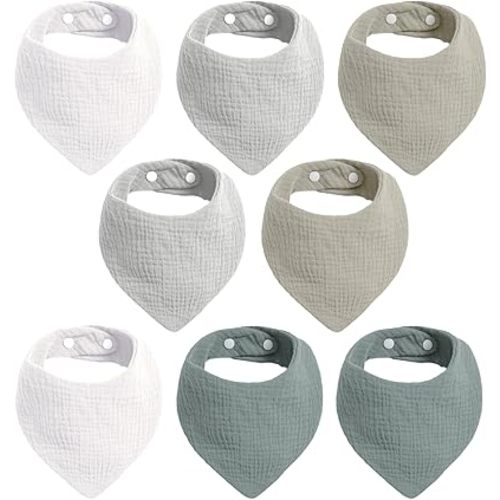 Cherub Baby Bandana Bibs for Boys, 8 Pack Muslin Baby Bibs for Drooling and Teething, Super Absorbent Drool Bibs for Baby Boy, Soft Baby Boy Bibs