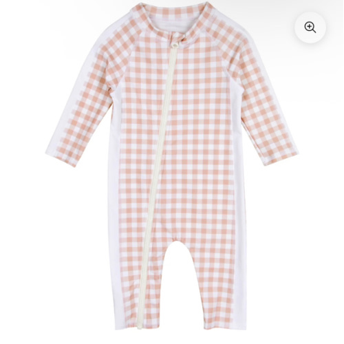 Sunsuit - Long Sleeve Romper Swimsuit | "Pink Gingham"
