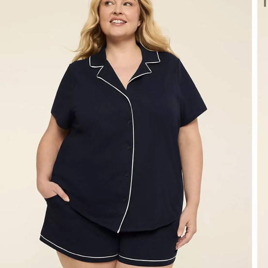 Comfy Cotton Notch-Neck Top & Short PJ Set | LaneBryant