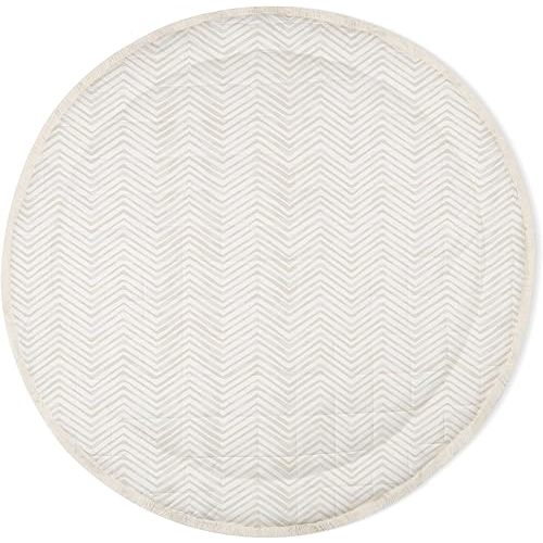 MakeMake Organics Organic Play Mat GOTS Certified Organic Cotton Nursery Floor Rug Washable Reversible Non Toxic Activity Mat Tummy Time Crawling Pad Thick Quilted (Round 48", Herringbone)