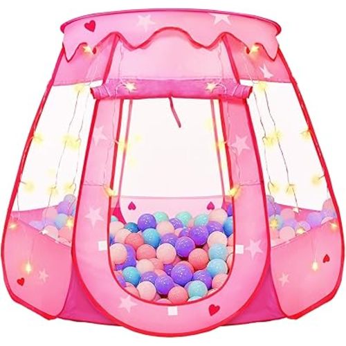 Pop Up Princess Tent with Star Light, Toys for 1 2 3 Year Old Girl Birthday Gift, Ball Pit for Baby 12-18 Month, Foldable Kids Play Tent for Toddler 1-3, One Year Old Girl Toy Indoor Outdoor