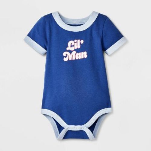 Baby Boys' Lil' Man Bodysuit - Cat & Jack™ Navy Blue 12m: Cotton Blend, Recycled Polyester, Spandex, Tagless, Crotch Snap