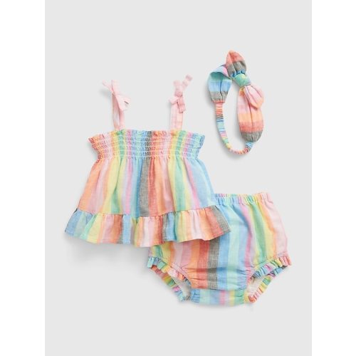 Baby Linen-Cotton Stripe Outfit Set in sp easter stripe