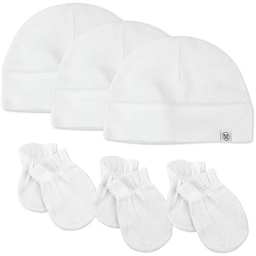 HonestBaby Multipack Baby Cap Hats and Mitts Sets No Scratch Mittens 100% Organic Cotton for Newborn Boys, Girls, Unisex