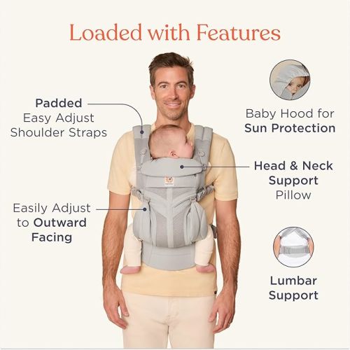 Ergobaby Omni Classic Baby Carrier Newborn to Toddler - Breathable Baby Carriers for Summer - All-Position Carrier with Lumbar Support (7-45 Pounds), Mesh, Onyx Black